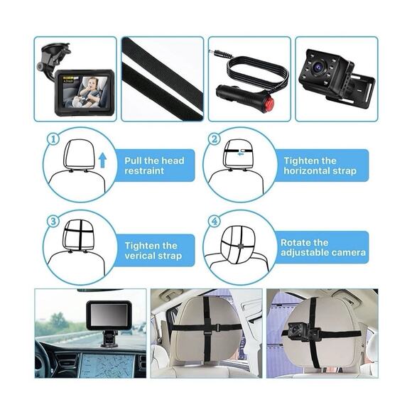 Zacro 1080P Baby Car Camera, 4.3" Baby Camera with HD Night Vision - Picture 4 of 9